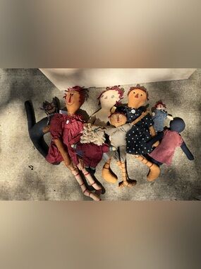 Handmade Rag Doll Set of 8 - Red, Navy & Cream